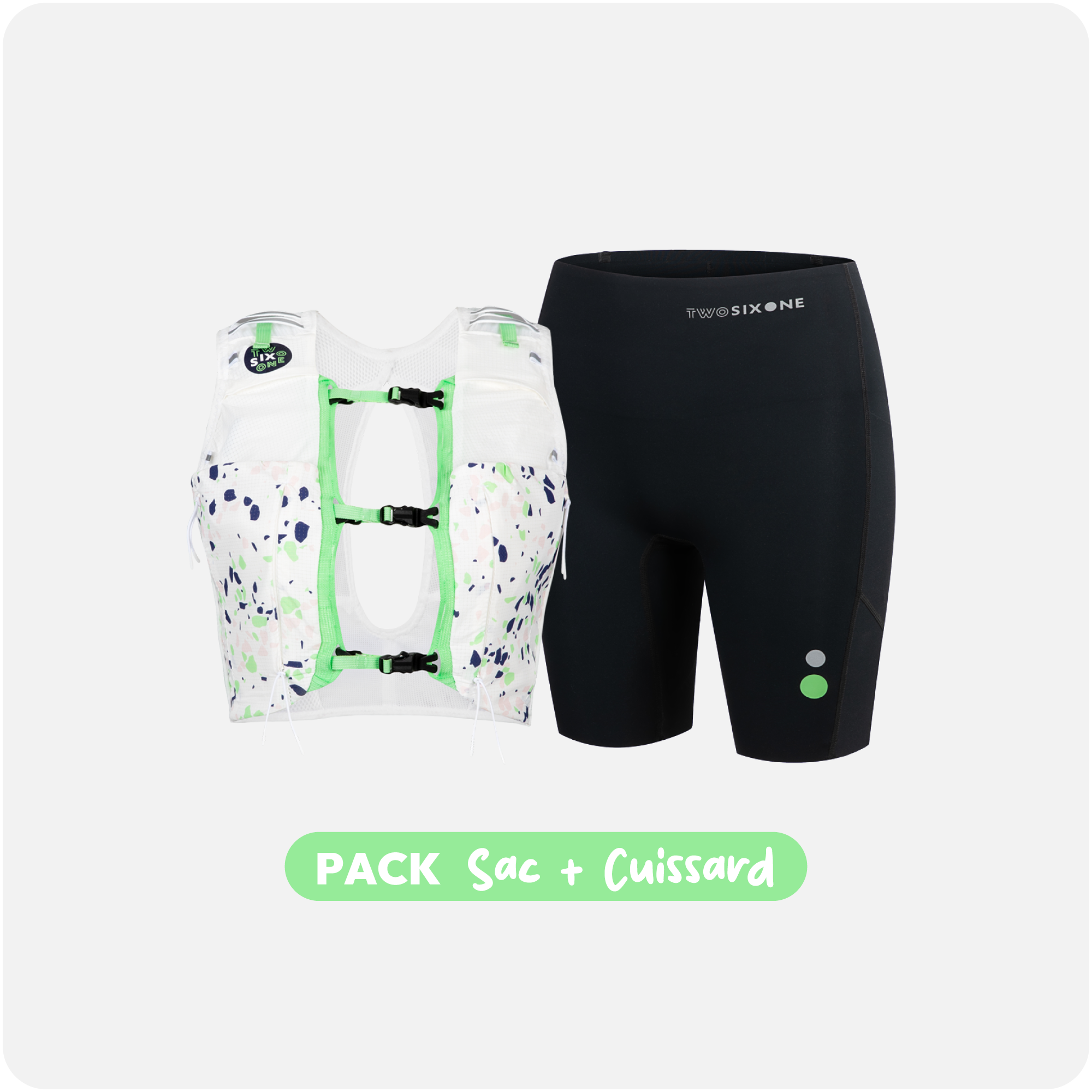 Pack Trail Femme : Sac d’Hydratation Terrazzo + Cuissard Anti-Frottement Noir