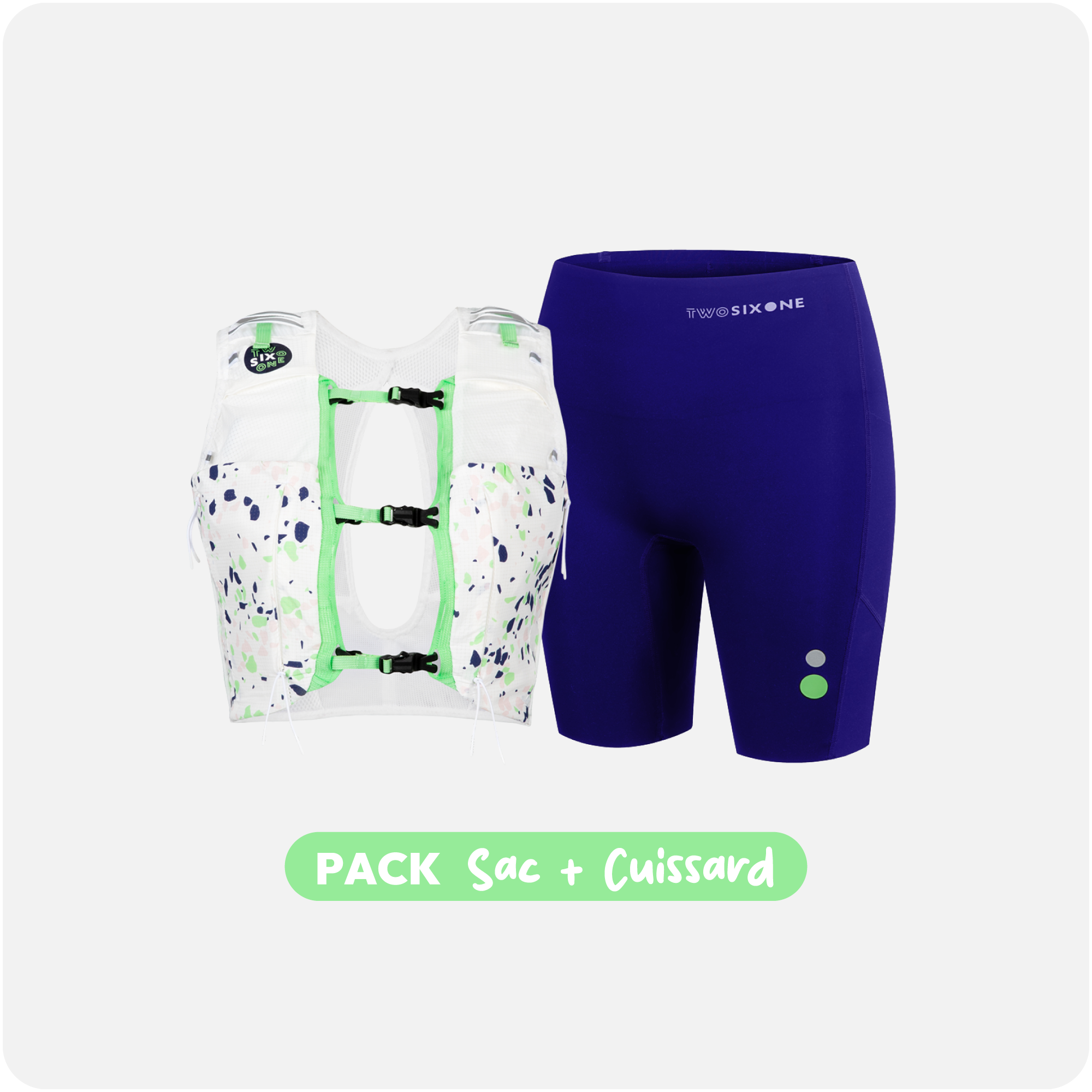 Pack Trail Femme : Sac d’Hydratation Terrazzo + Cuissard Anti-Frottement Bleu